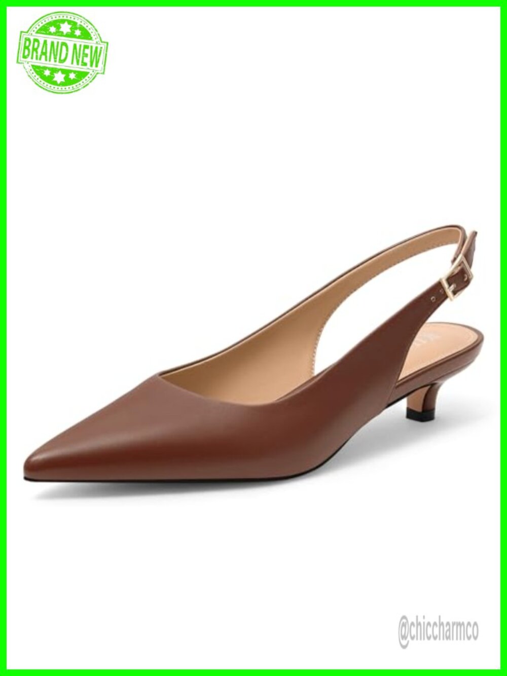 Kitten Heel Slingback Pointed Toe Dress Pumps Faux Leather Low Heel